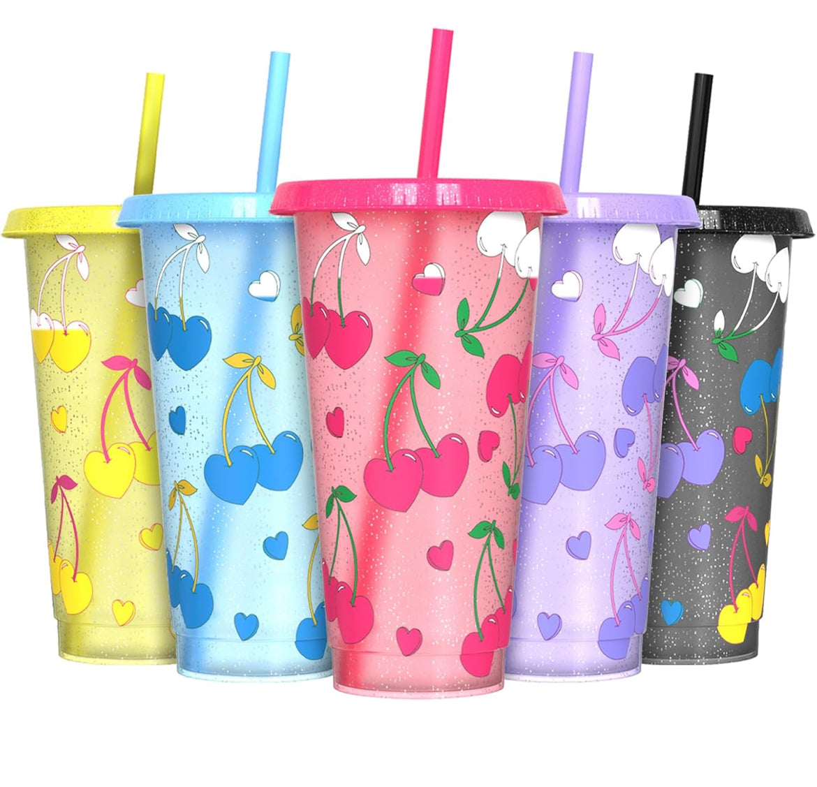 5pk Color Changing Cups, Plastic Cups with Lids and Straws,