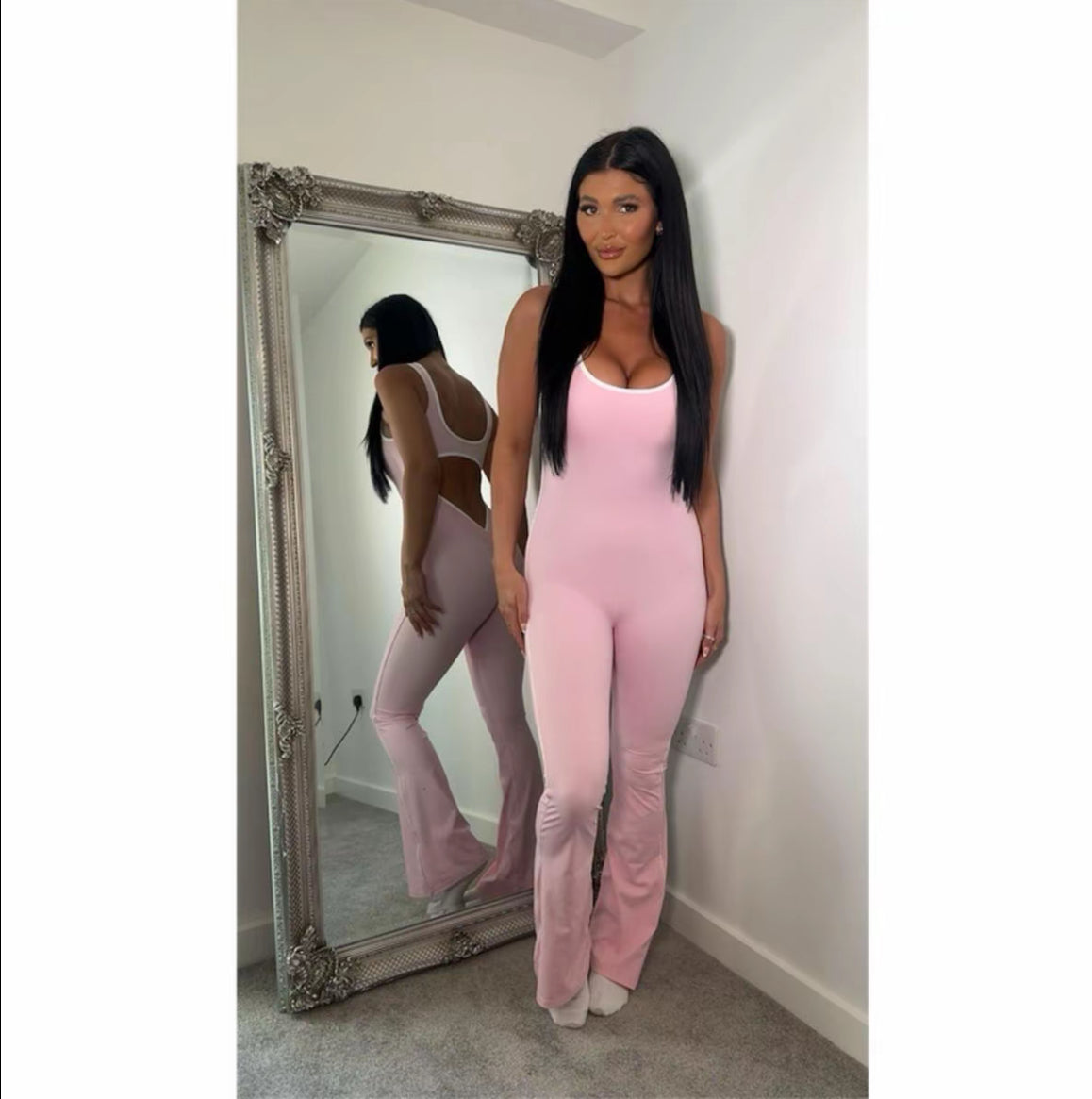 Seamless Contrast Piping Padded Ruched Bum Jumpsuit