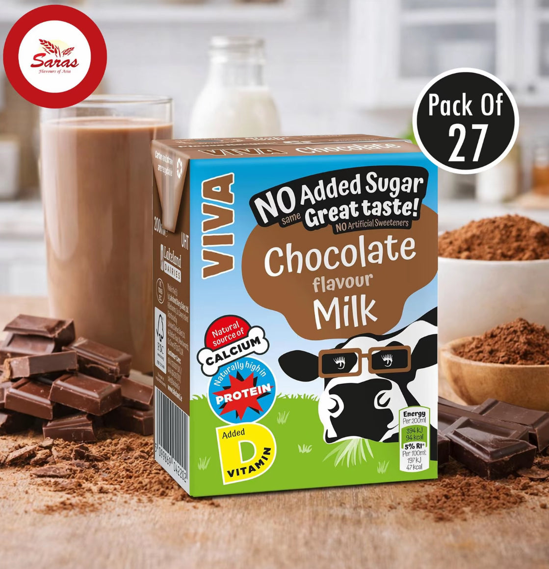 Viva Milk Drinks 27 × 200ml | Semi-Skimmed, Strawberry & Chocolate Flavour Milk