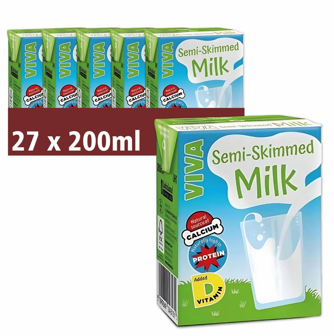 Viva Milk Drinks 27 × 200ml | Semi-Skimmed, Strawberry & Chocolate Flavour Milk