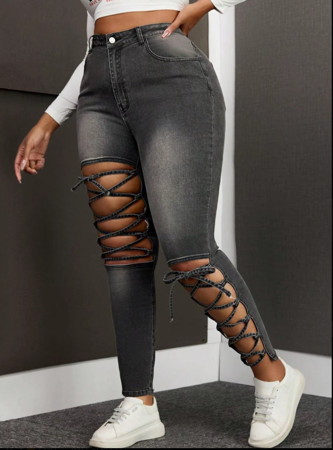 Women's Plain Cut Out Denim Jeans
