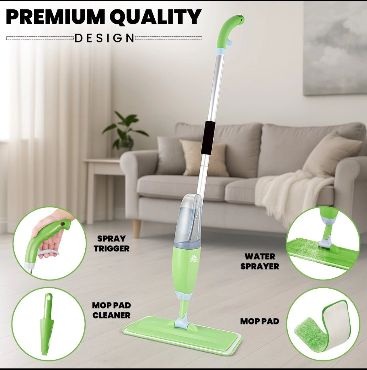 Spray Mop Floor Cleaner Multi-Surface 600ml Refillable Mop + 2 Microfibre Pads