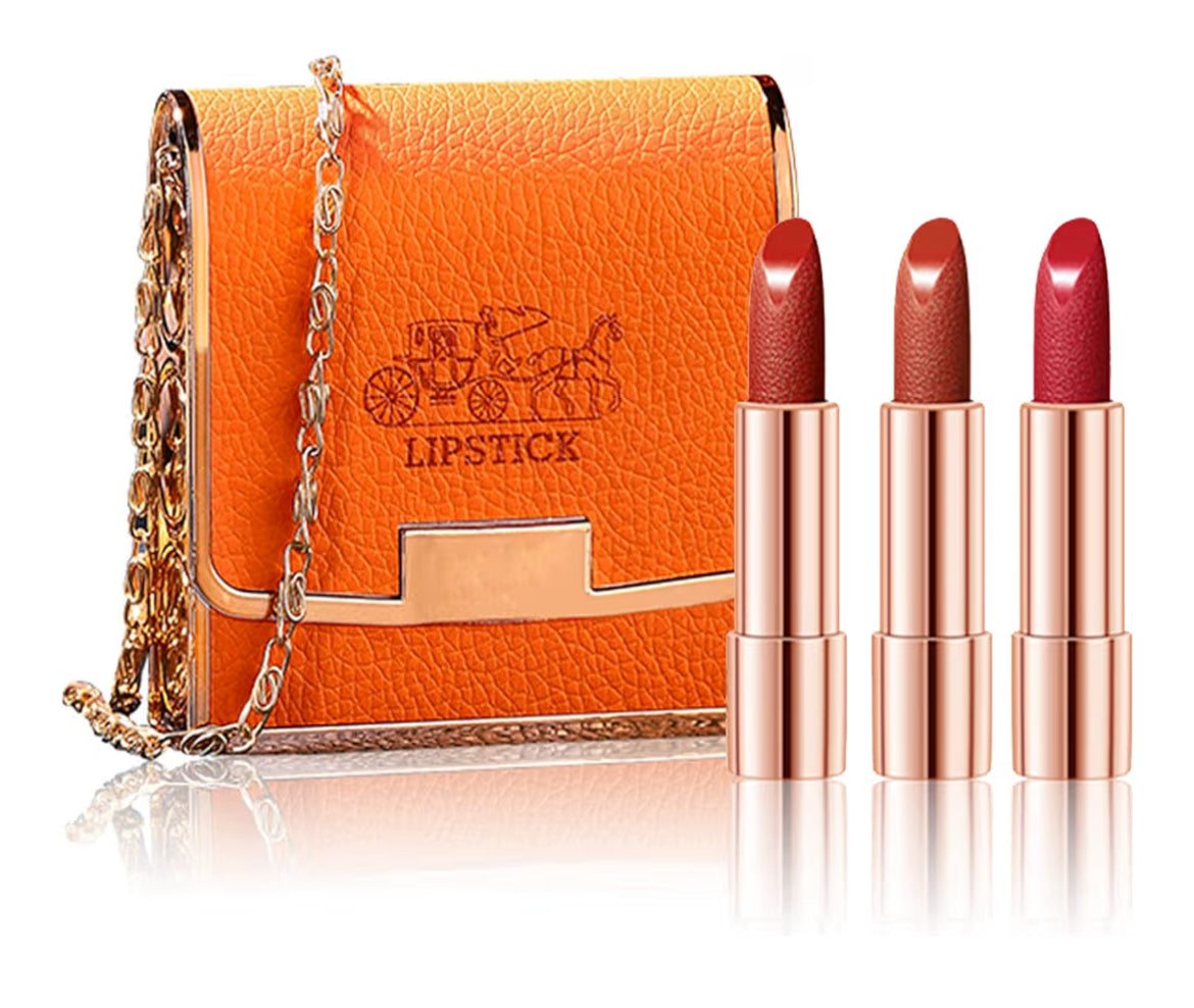 Matte Lipstick Set 3 Colors Lip Stick with Chain Bag