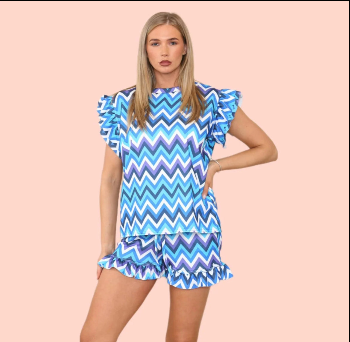 Women's Multicolour Frill Short Set