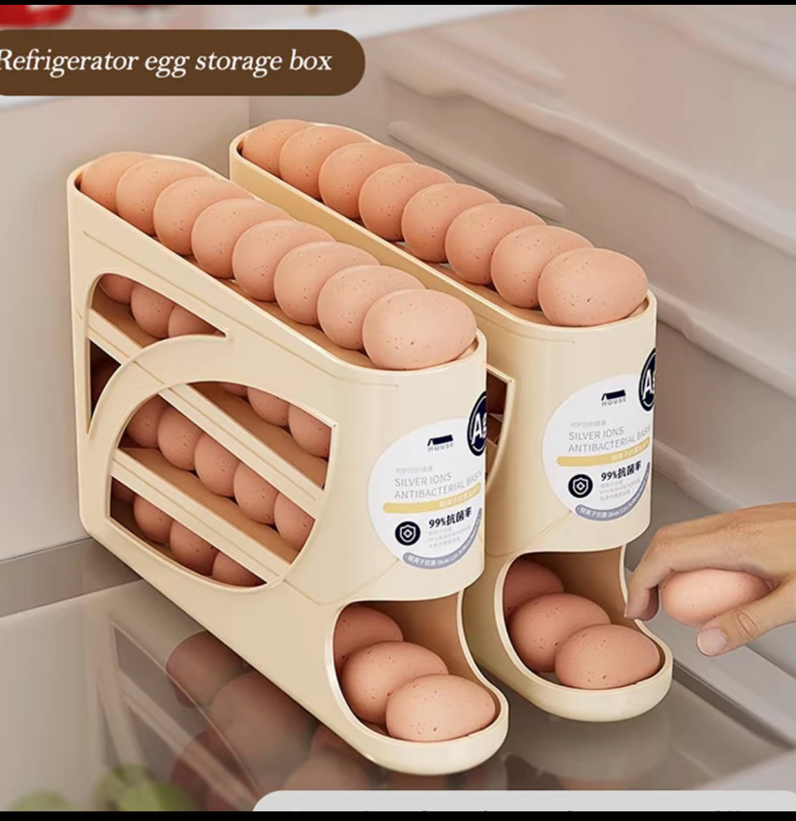 Automatic Rolling Egg Dispenser Organizer for Refrigerator, 4-Tier