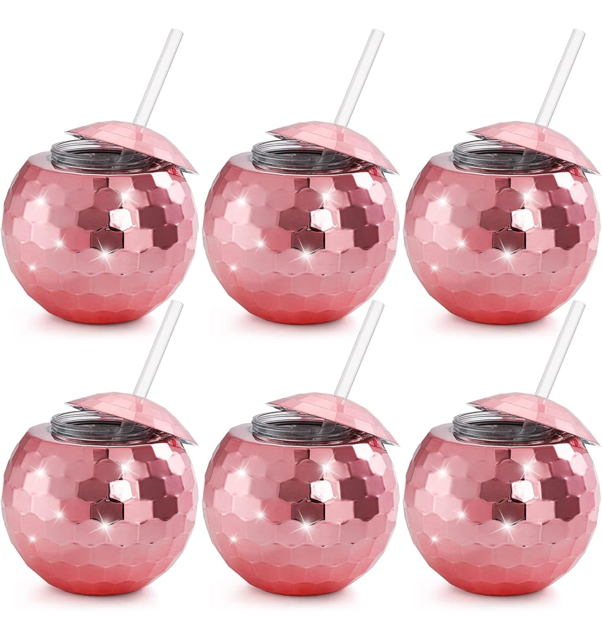 6 Pack Disco Ball Cups with Lids & Straws