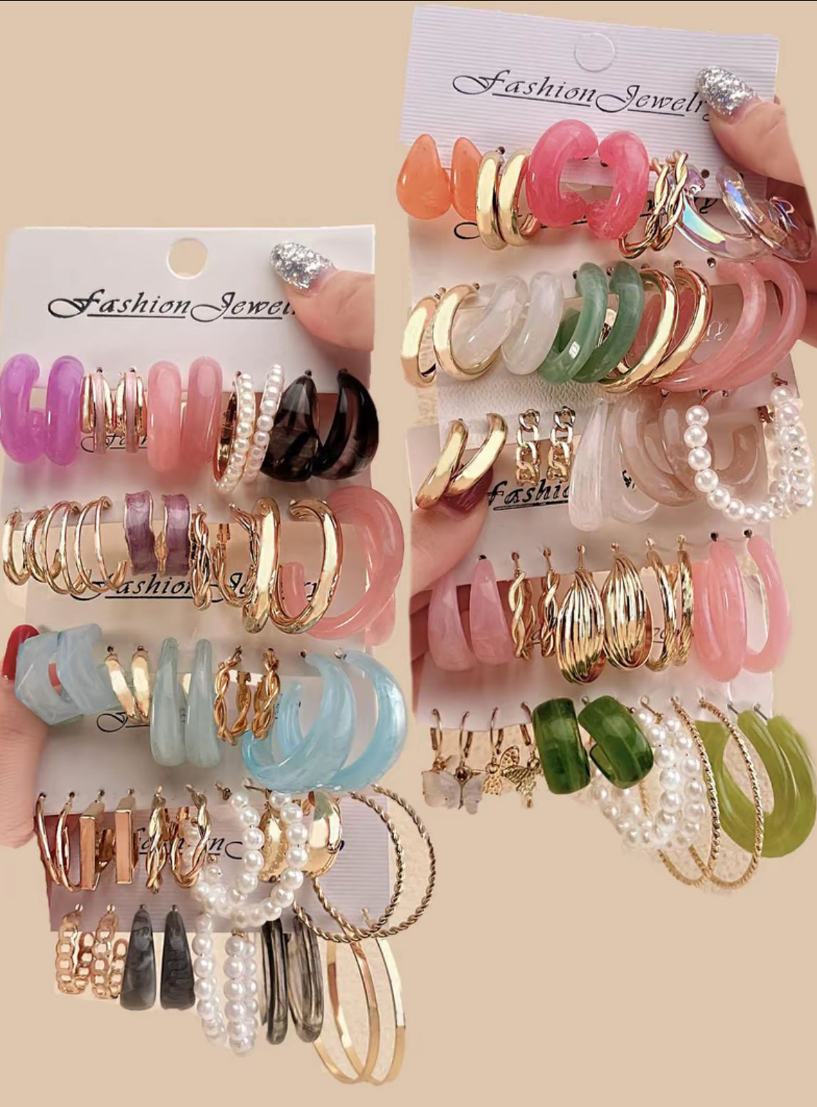 Mixed Color Faux Pearl Decorated Hoop Earrings