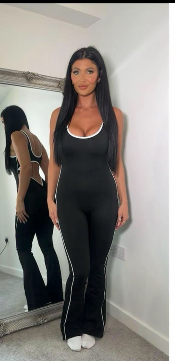 Seamless Contrast Piping Padded Ruched Bum Jumpsuit