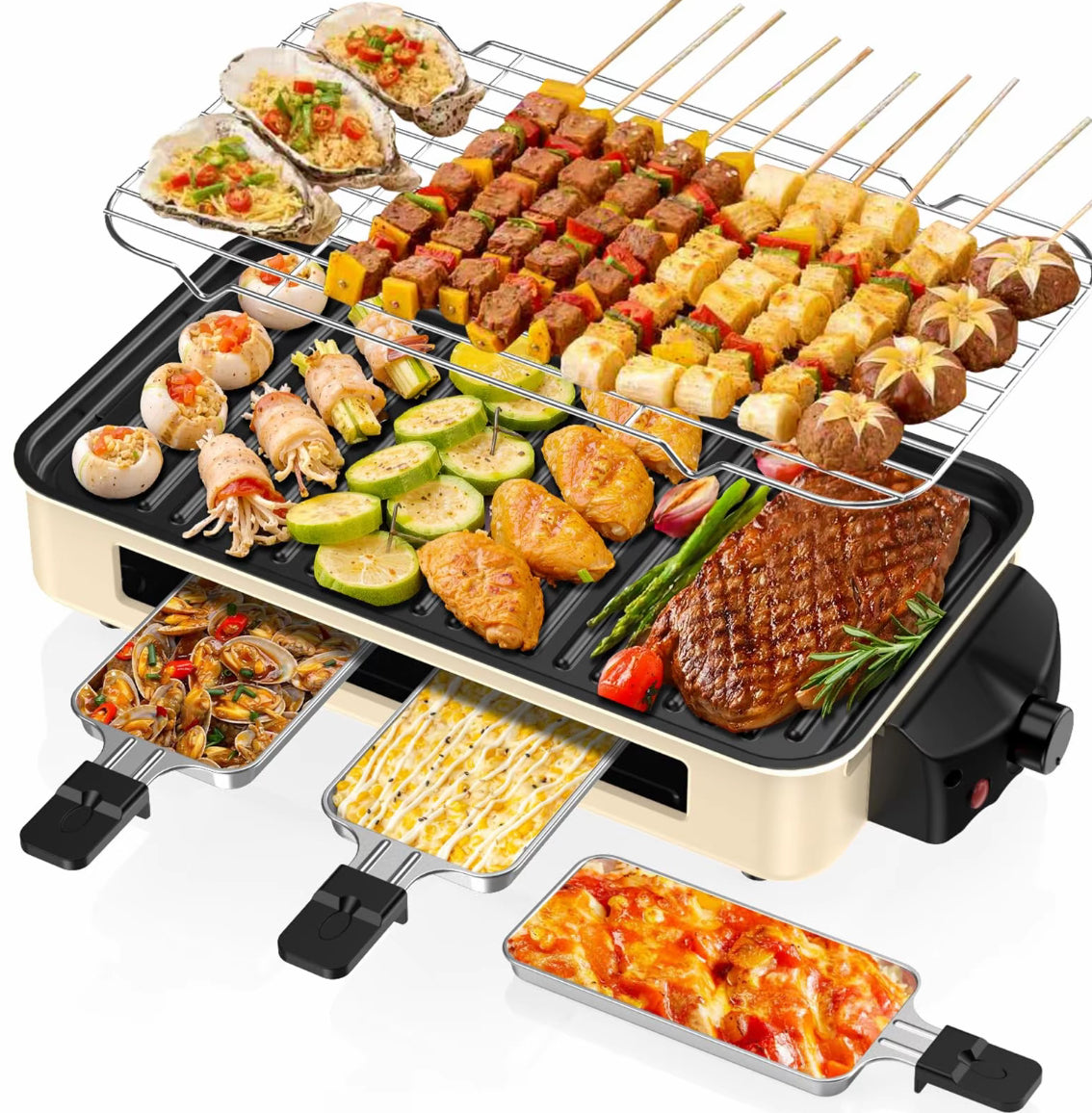 OveeDay 2 in 1 Household Barbecue Grill 1500W Electric Smokeless Grill Non-stick Remo