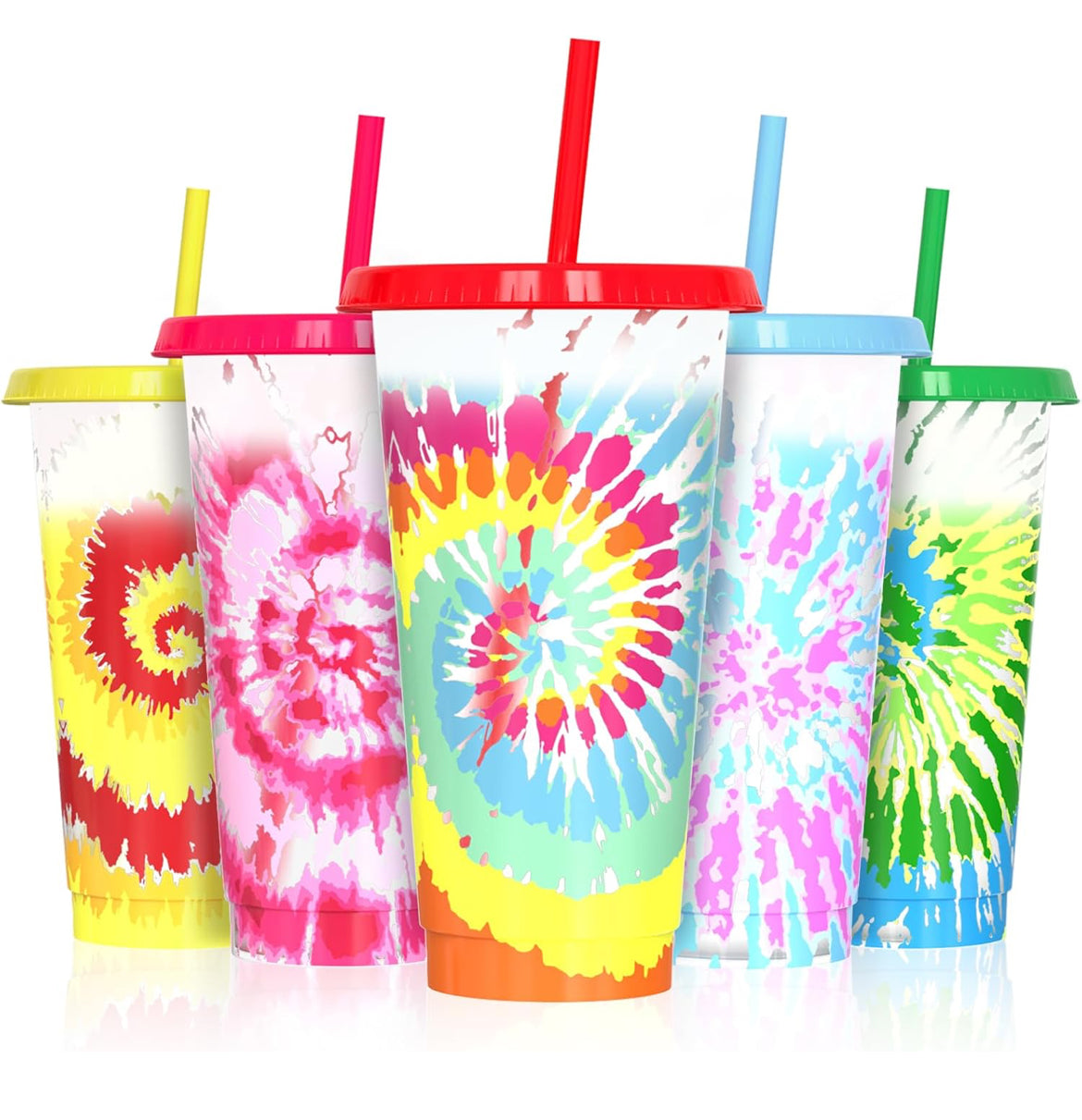 5pk Color Changing Cups, Plastic Cups with Lids and Straws,