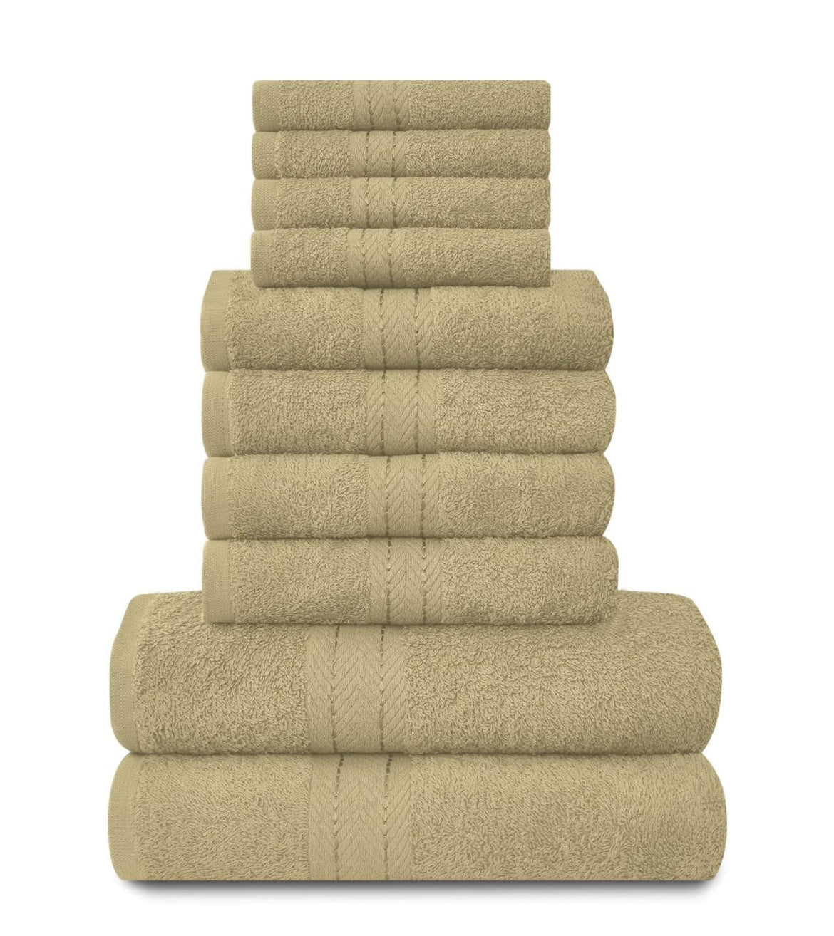 Towels Family Bale Set - 10 Piece 100% Egyptian Cotton, 4x Face 4x Hand 2x Bath Towe