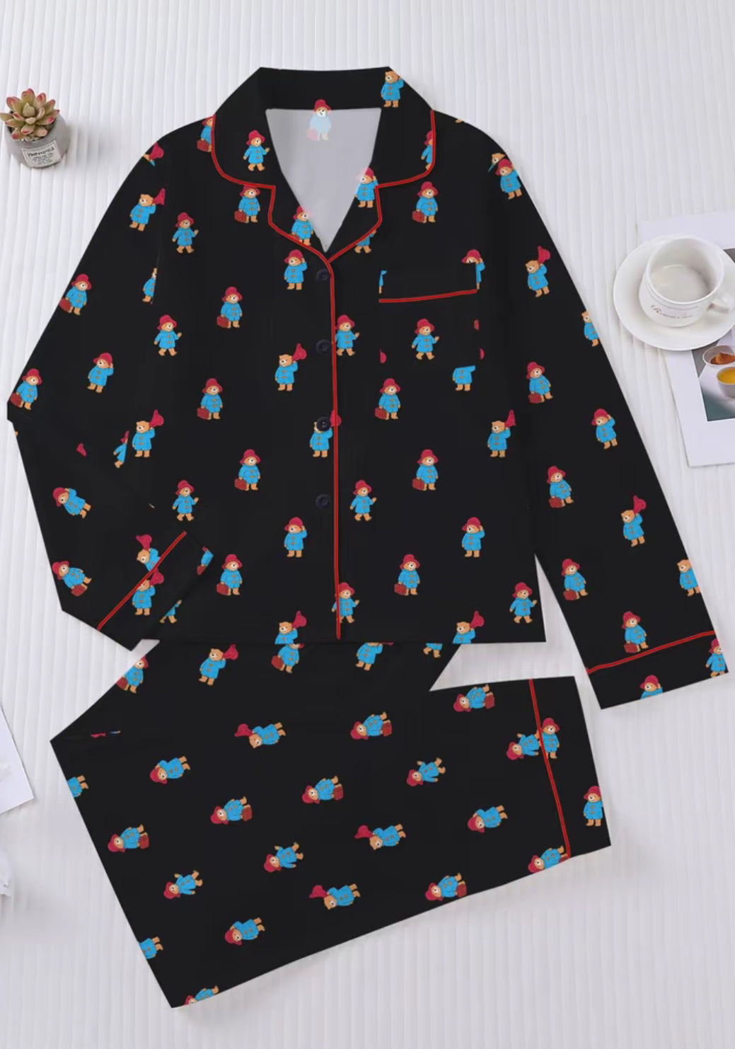 Cute Teddy Bear Print Women's Sleepwear Set