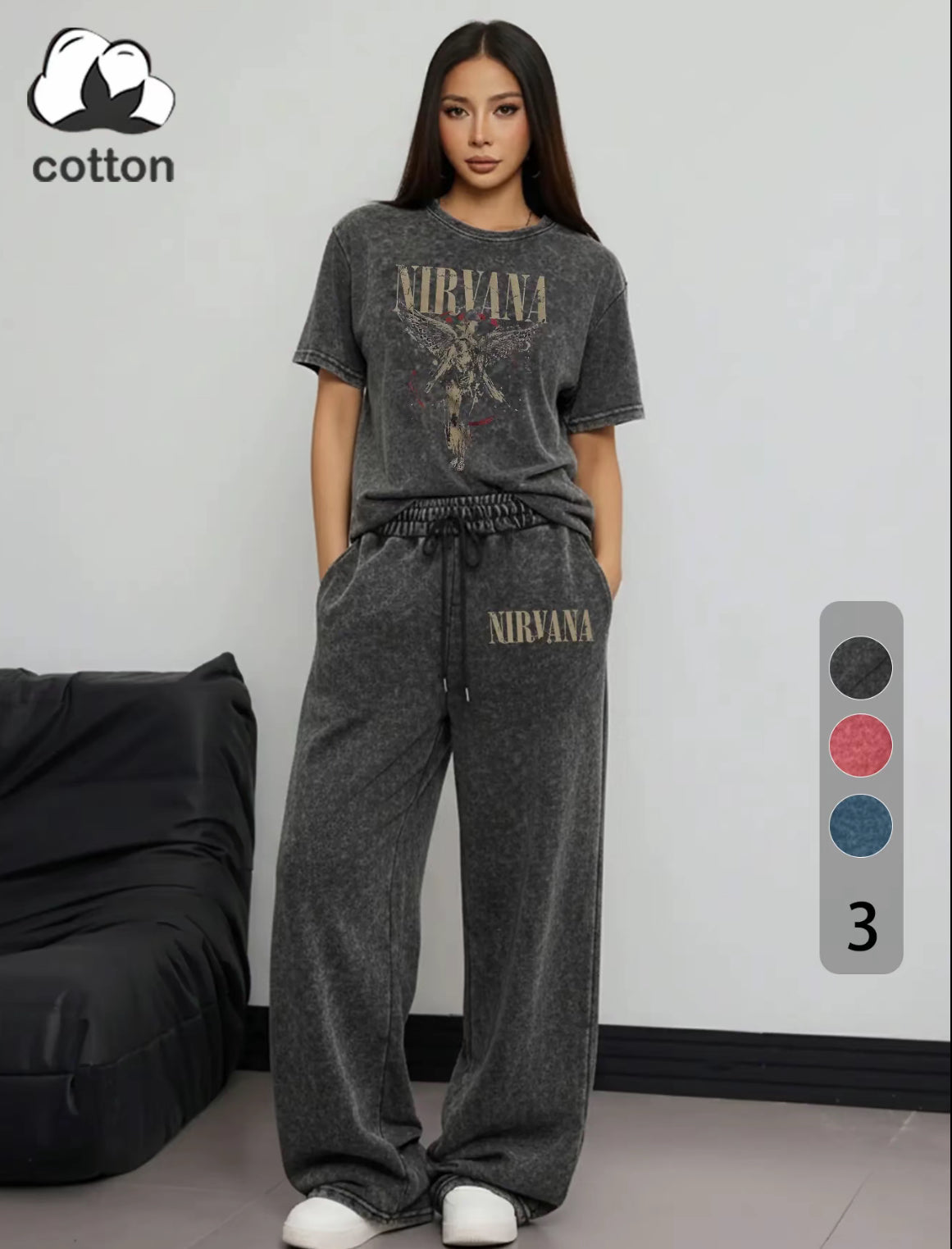 Women's Rock Style "NIRVANA" Graphic Print Cotton Co-ord Set