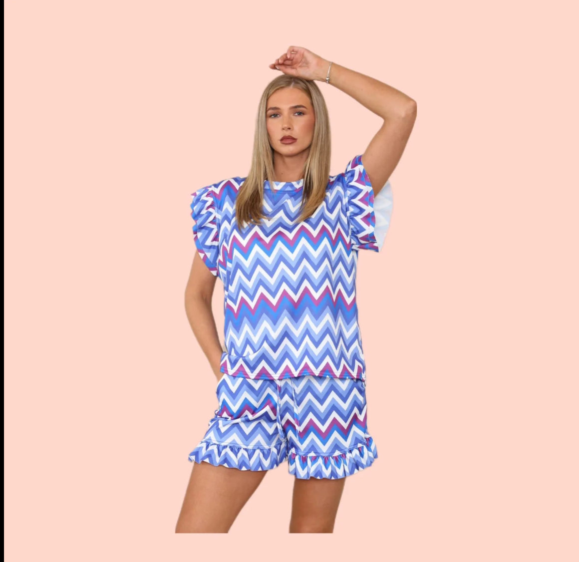 Women's Multicolour Frill Short Set