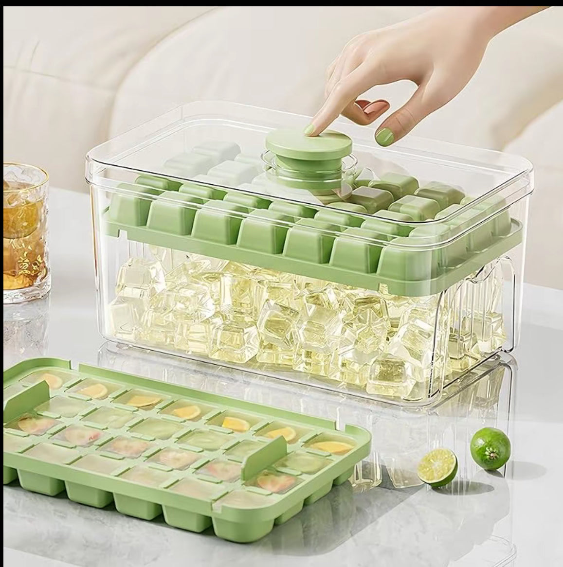 Ice Cube Tray with Lid and Bin, 56 Pcs Ice Cube Mold, 2 Trays & Ice Scoop
