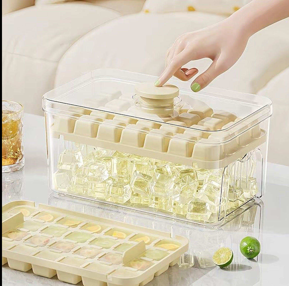 Ice Cube Tray with Lid and Bin, 56 Pcs Ice Cube Mold, 2 Trays & Ice Scoop
