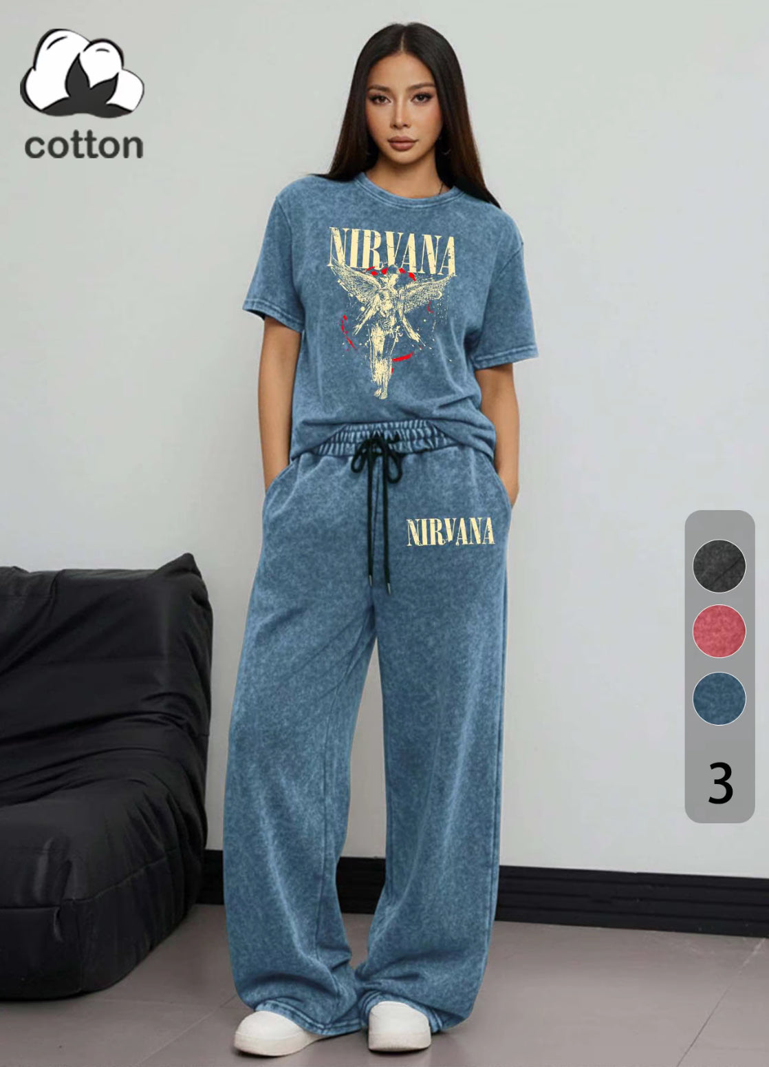 Women's Rock Style "NIRVANA" Graphic Print Cotton Co-ord Set