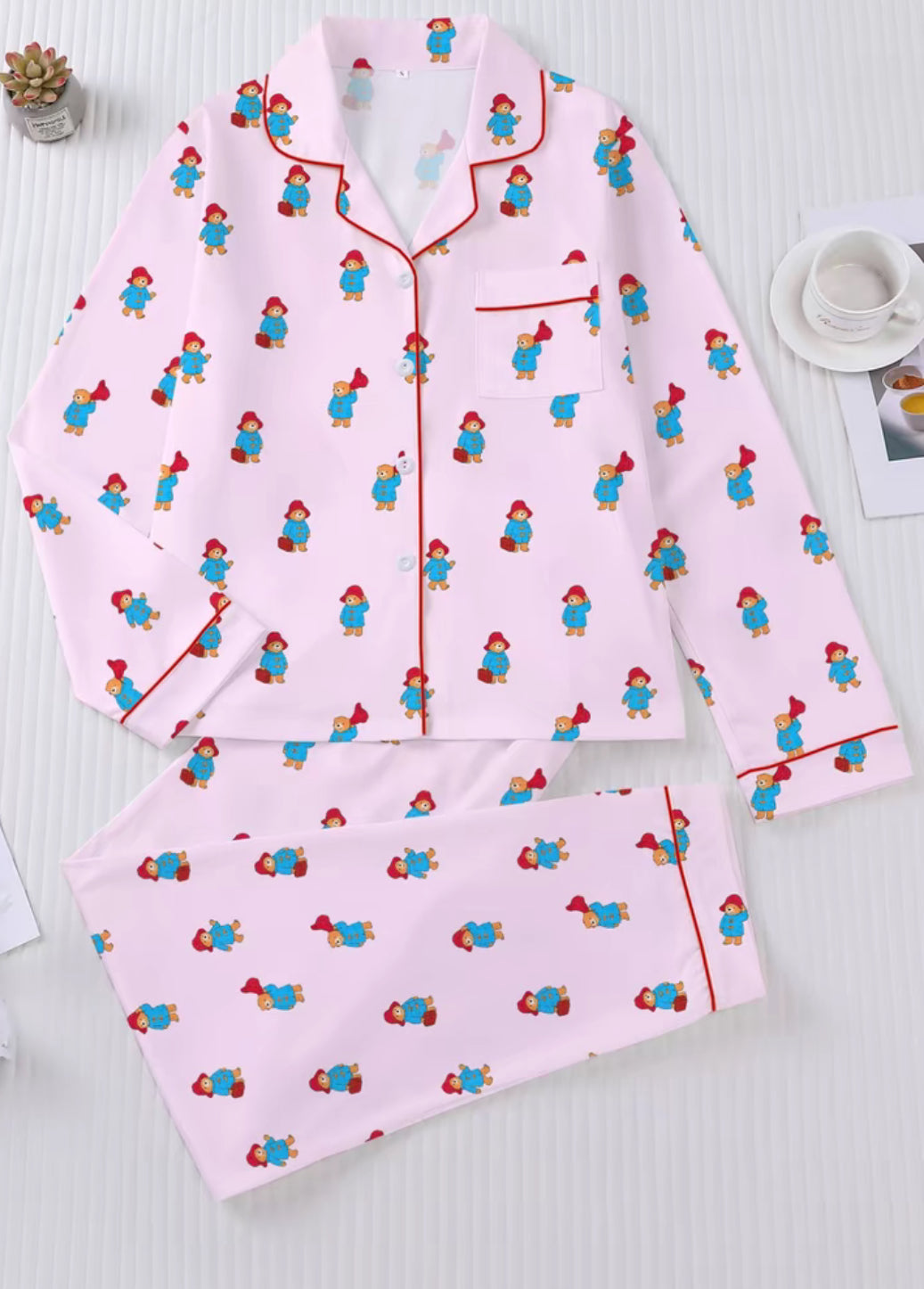 Cute Teddy Bear Print Women's Sleepwear Set