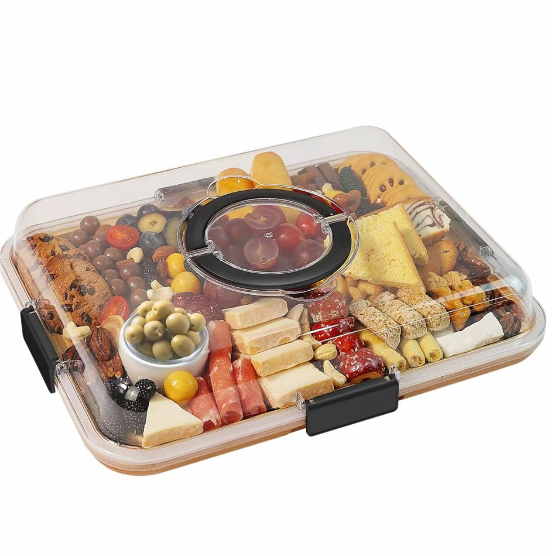 Cooked food board with transparent cover, portable cheese board, cooked food box