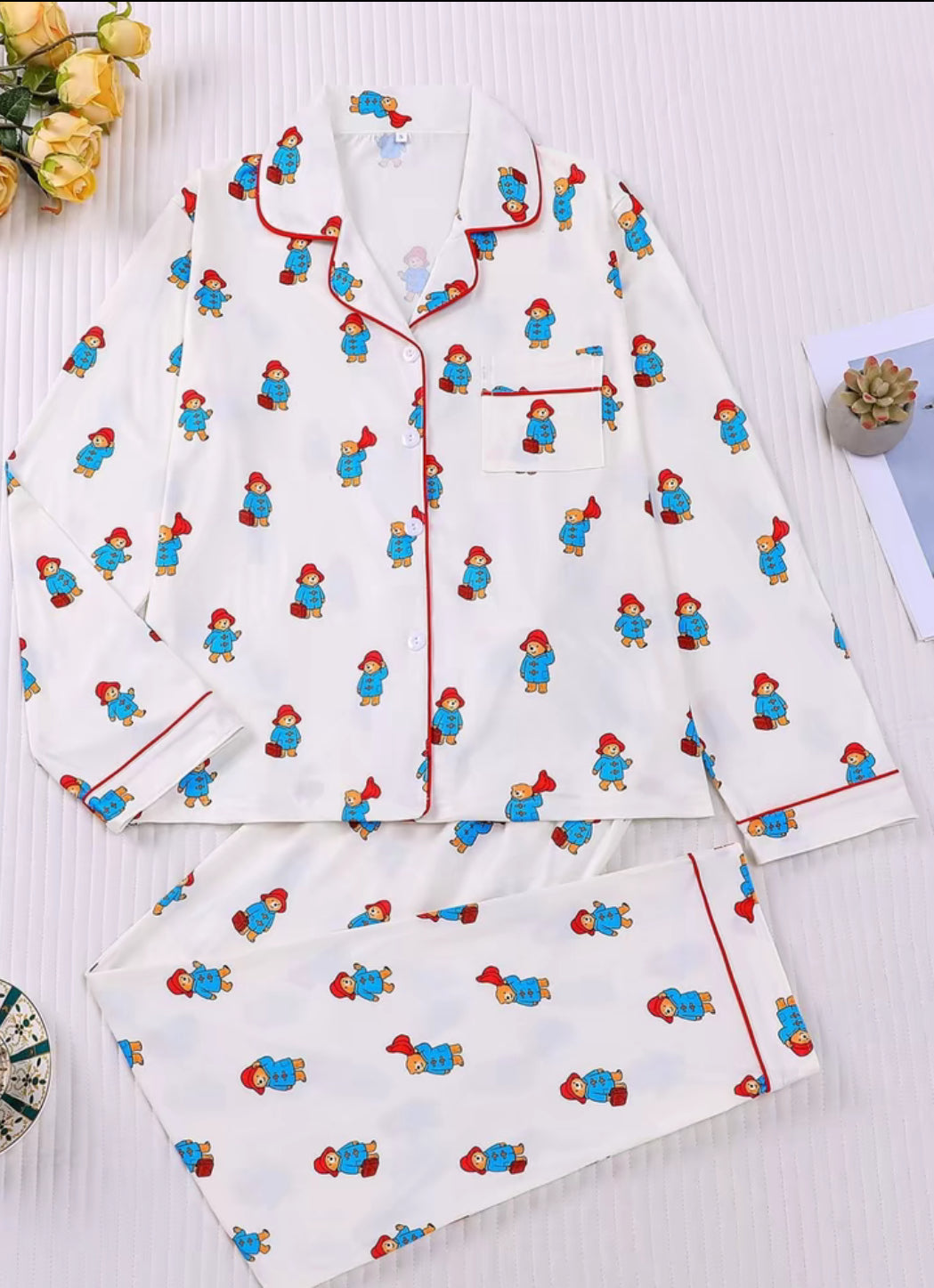 Cute Teddy Bear Print Women's Sleepwear Set