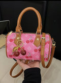 New Fashion Cherry Print Handbag, Casual Versatile Daily High-Value Shoulder Boston Bag