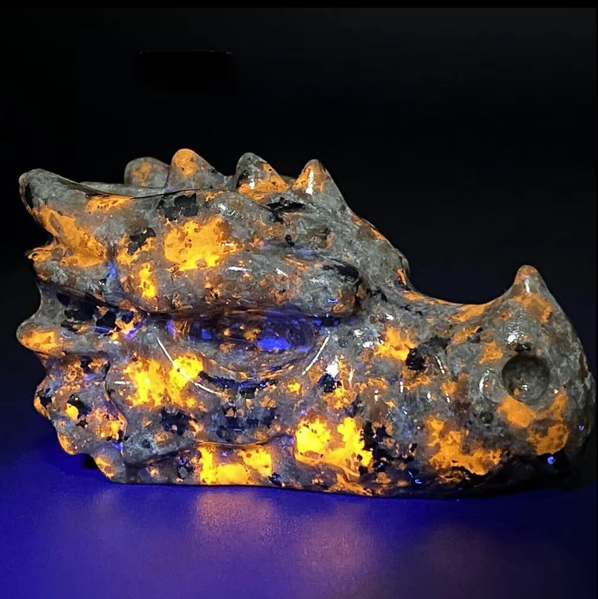 Natural Yooperite Carving Dragon Head UV Reactive Stone Healing Crystal Home