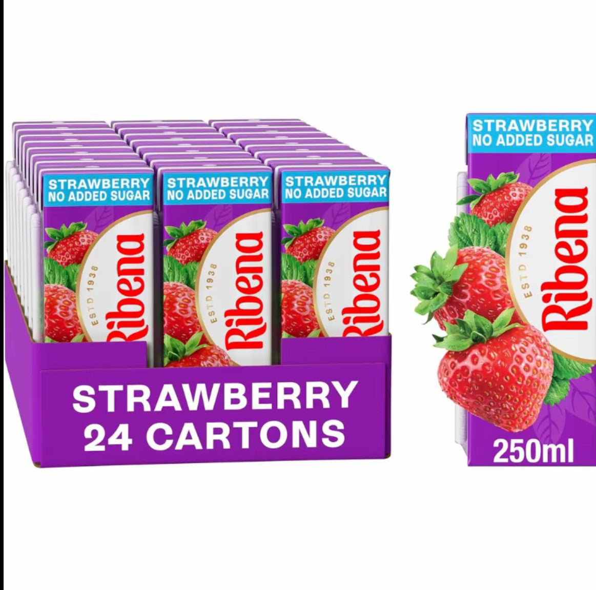 Ribena-Fruit Juice Drink 24 Pack (24 x 250ml Cartons)- Blackcurrant, Strawberry I Real Fruit 
