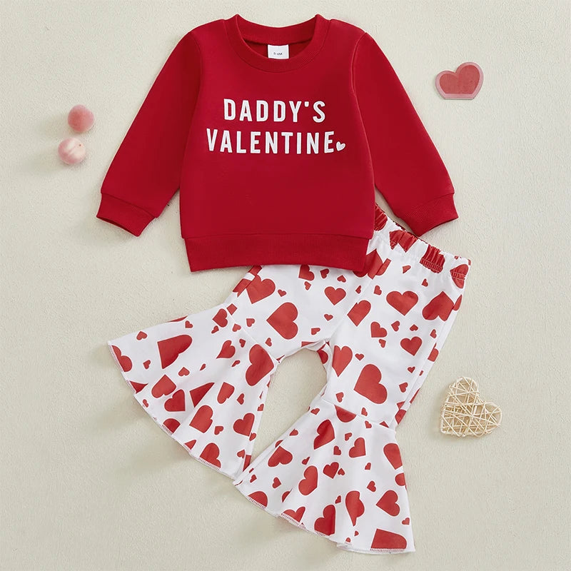 CITGEETT LONG SLEEVE SWEATSHIRT HEART PATTERN FLARE PANTS SET