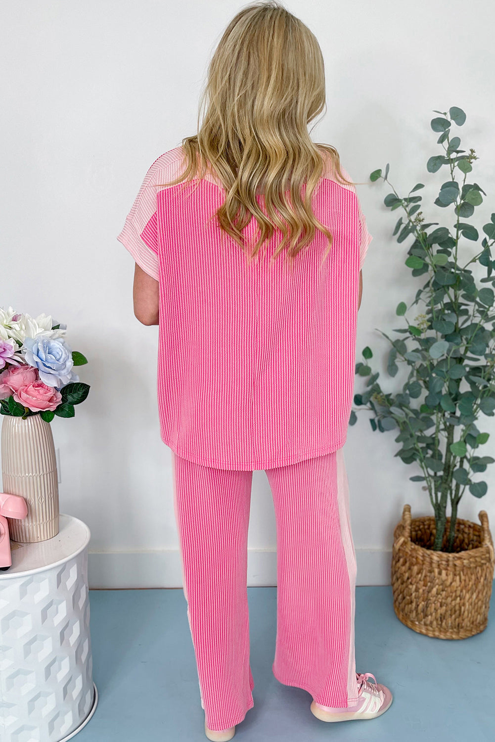 Sachet Pink 2-tone Patchwork Ribbed Co-ord Outfit