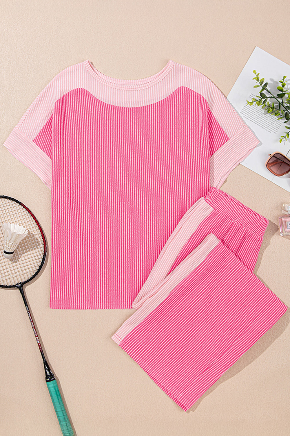 Sachet Pink 2-tone Patchwork Ribbed Co-ord Outfit