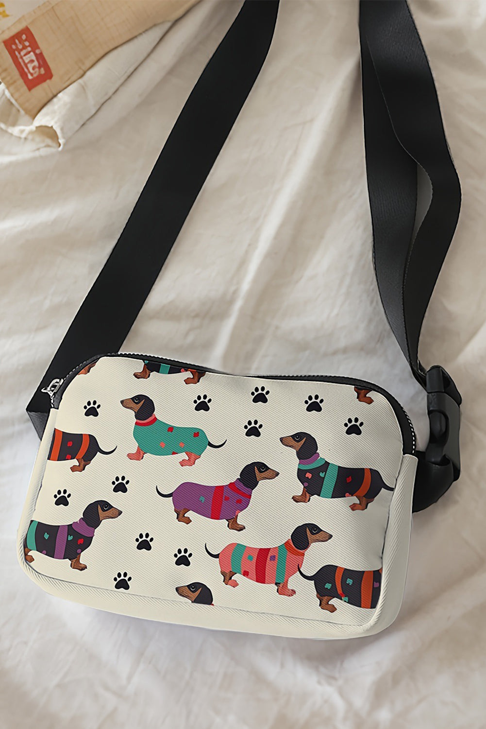 Dachshund Walking Footprint PU Crossbody Bag