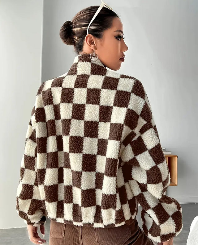 Checkerboard Fleece Coffee Jacket