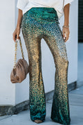 Green Black & Gold Gradient Sequinned Flared Trousers