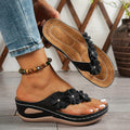 Casual Ladies' Fashion Flip Flops Open-Toe Flat Sandals with Floral Decoration