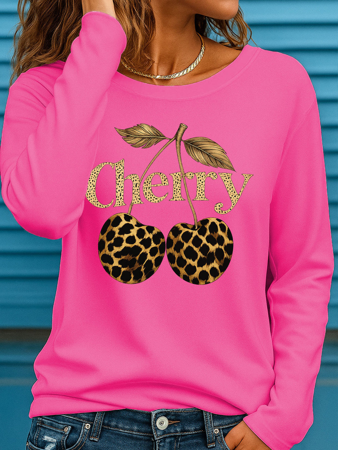 Women's Curve Long Sleeve T-Shirt with Sweet Cherry Print 18-26