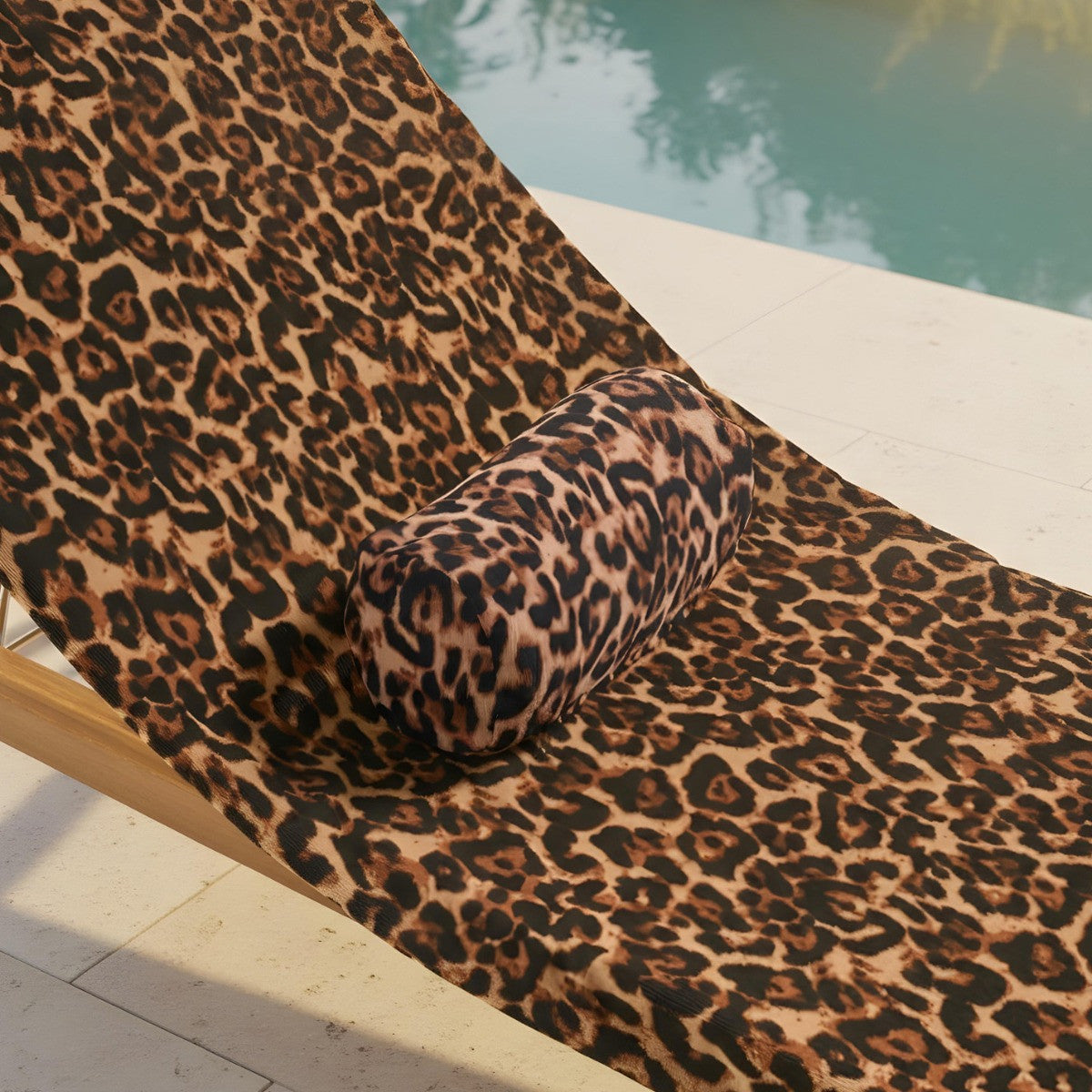 Leopard Print Inflatable Beach Bolster Pillow - Natural