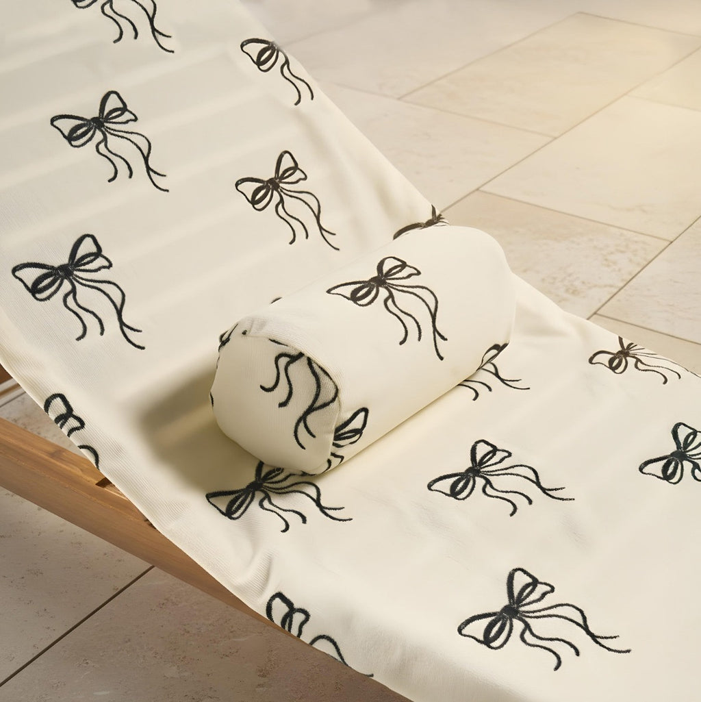 Bow Print Inflatable Beach Bolster Pillow - Monochrome
