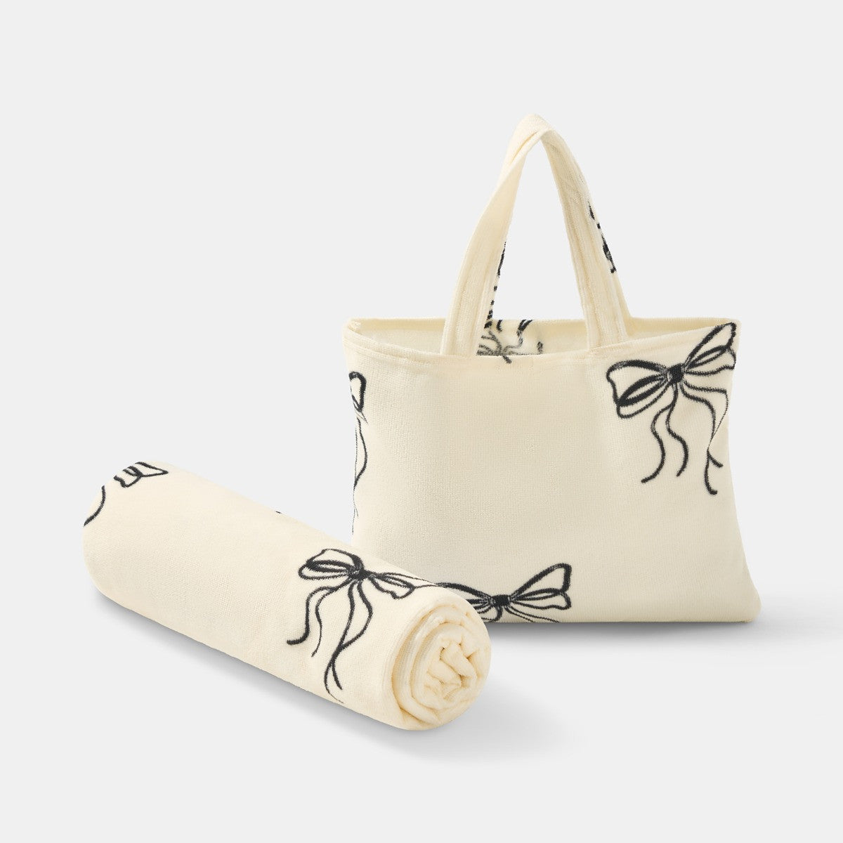 Bow Print Beach Towel in a Bag - Monochrome