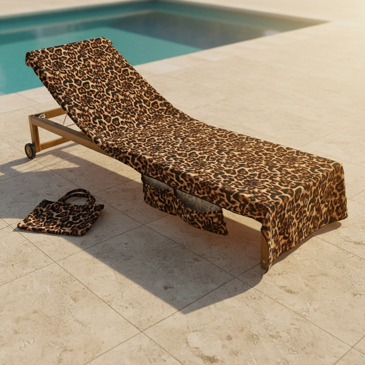 Leopard Print Beach Towel in a Bag - Natural