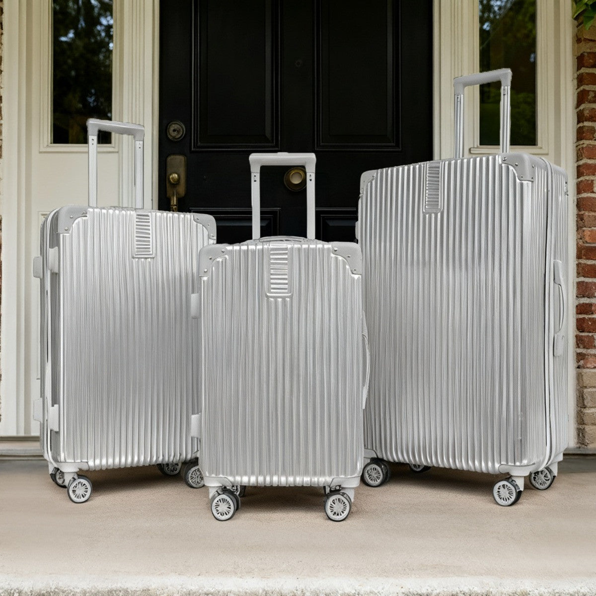 4 Wheel Hard Shell Metallic Suitcase, Silver - 3 Pack