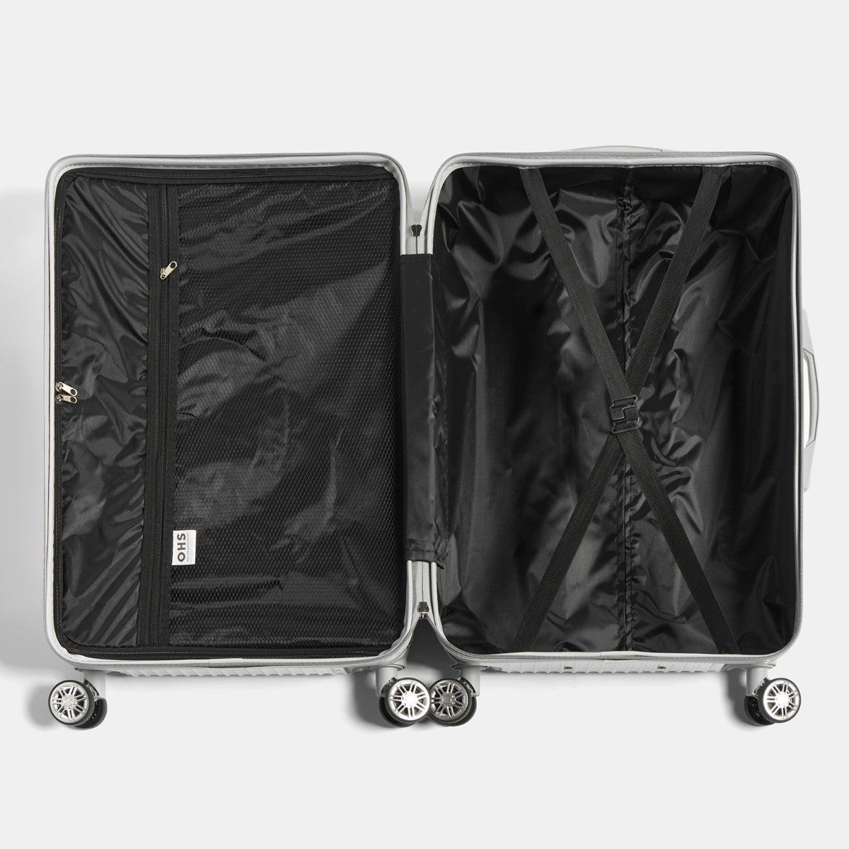 4 Wheel Hard Shell Metallic Suitcase, Silver - 3 Pack