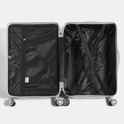 4 Wheel Hard Shell Metallic Suitcase, Silver - 3 Pack