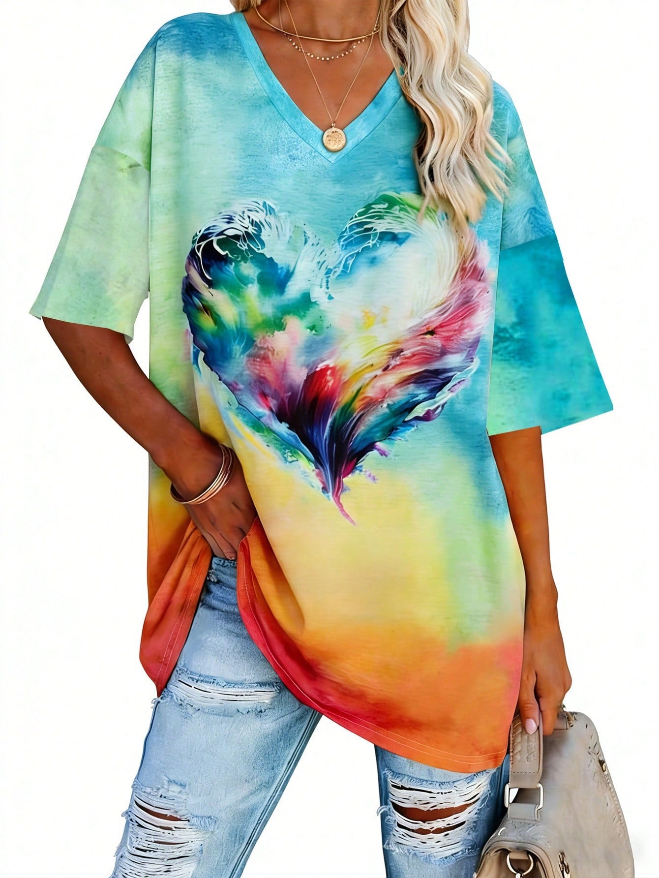Women love heart tie dye top