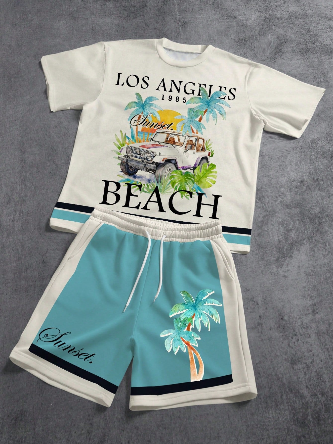 Men’s letter & Palm tree short set