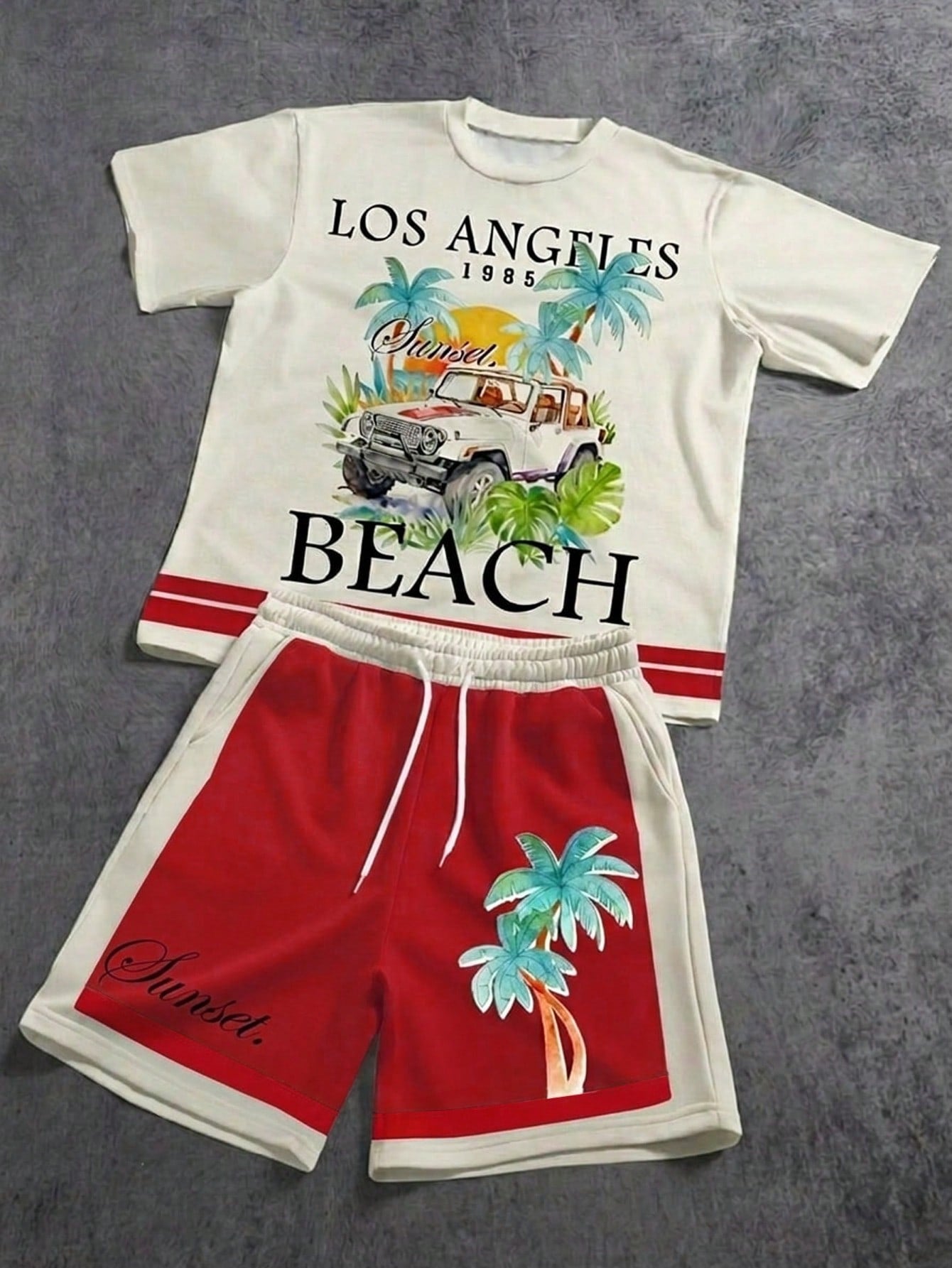 Men’s letter & Palm tree short set