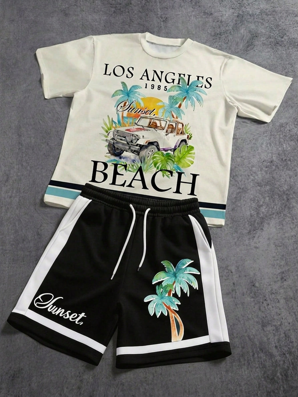 Men’s letter & Palm tree short set