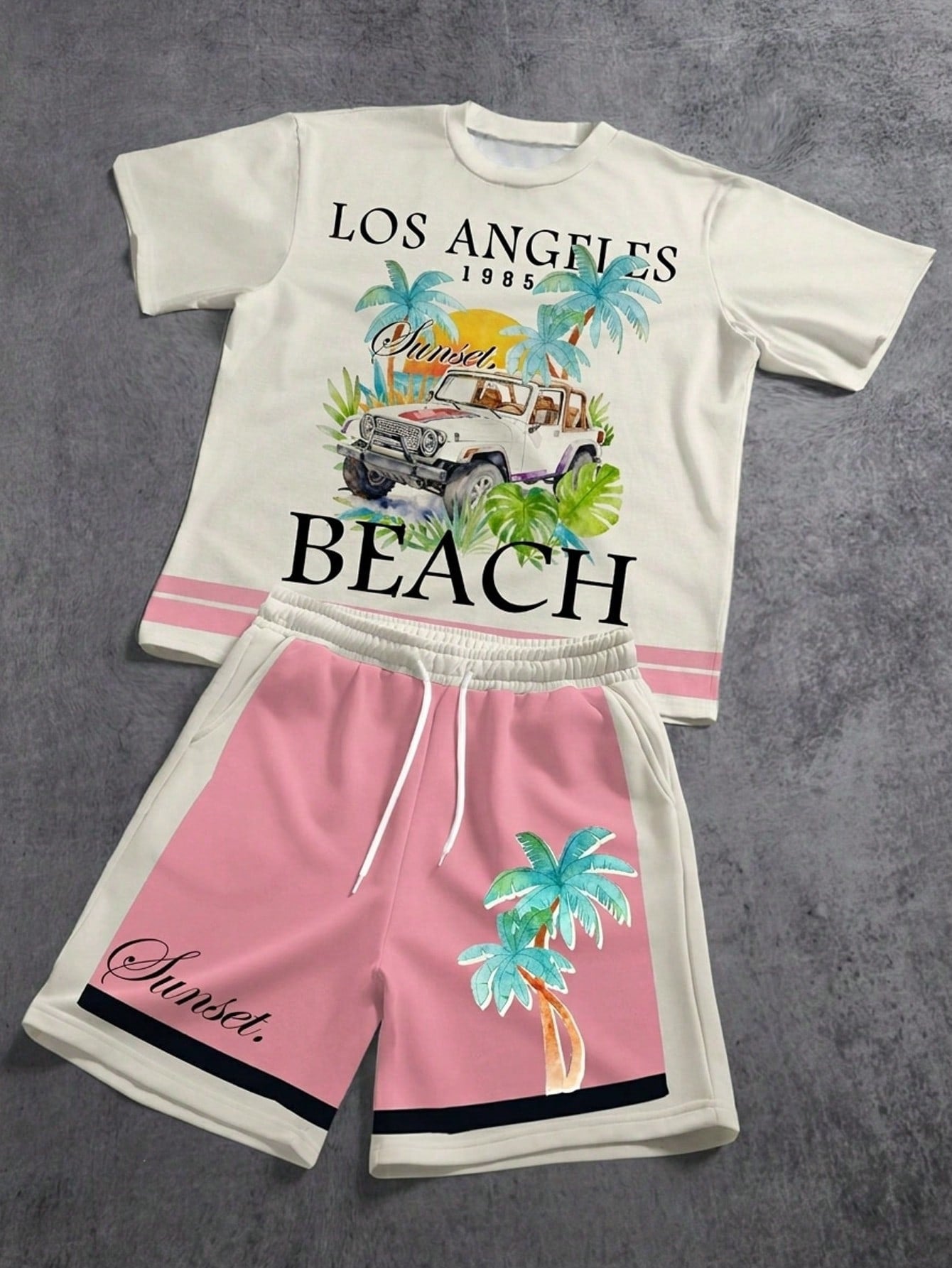 Men’s letter & Palm tree short set