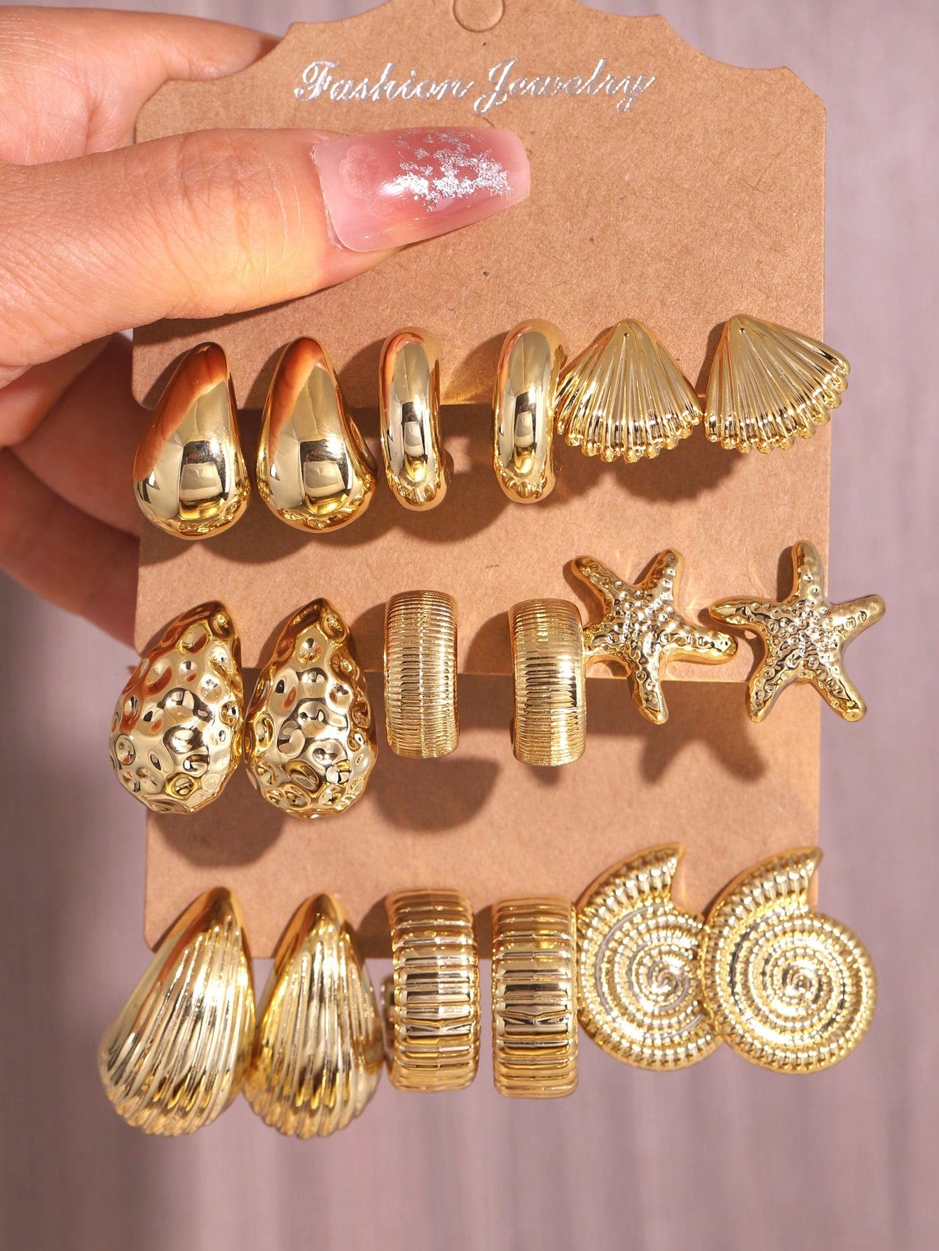 6pc Gold Earrings
