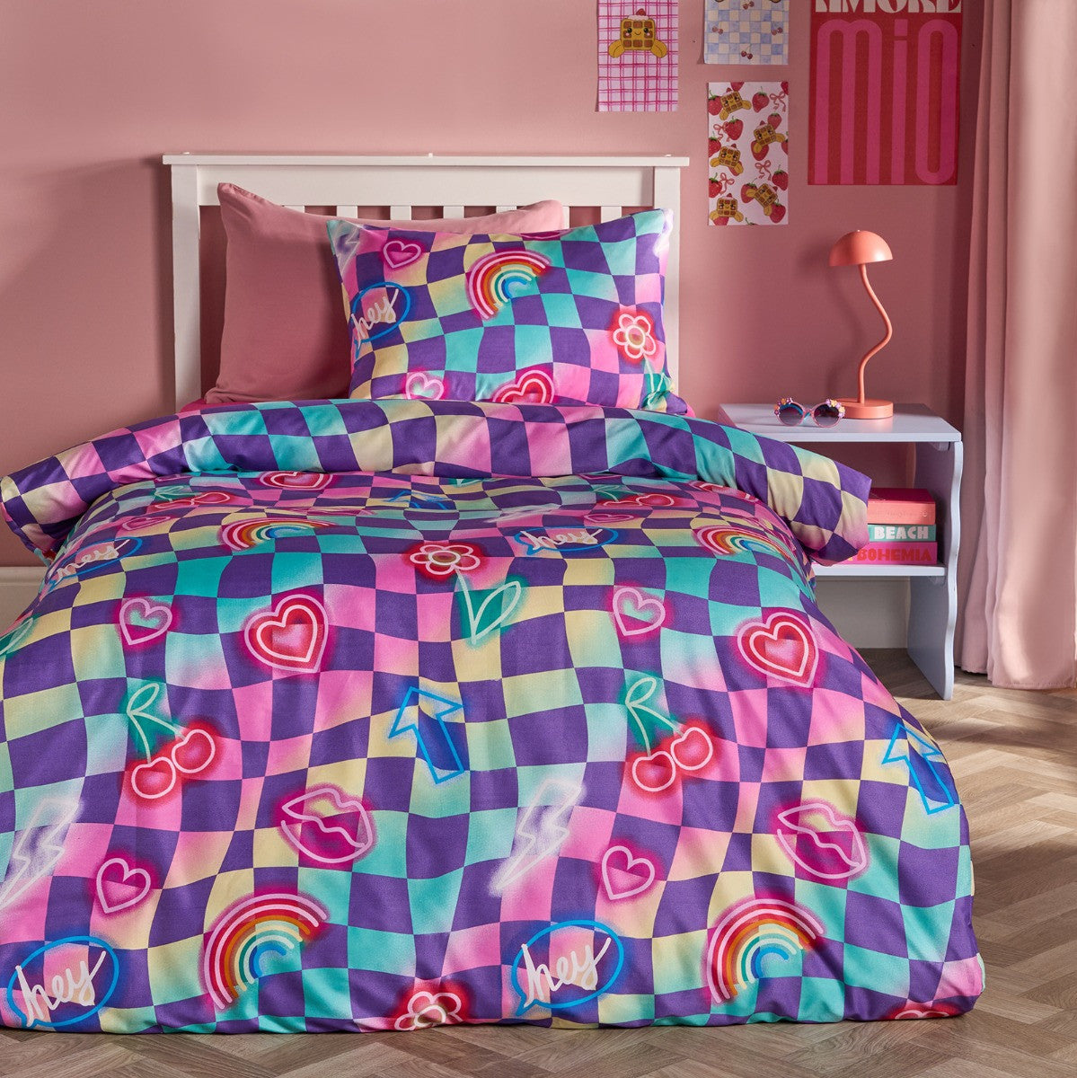 Neon Checkerboard Duvet Cover Set