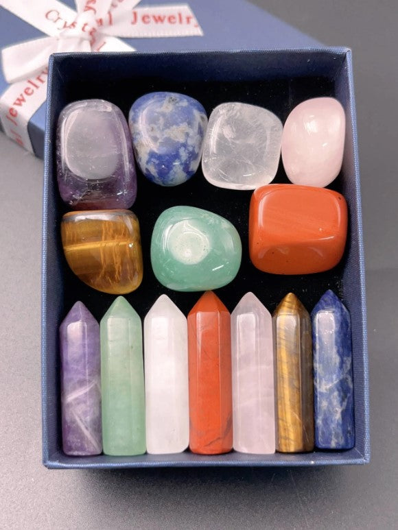 14pcs Chakra Tumbled Polished Natural Crystal Stone Set